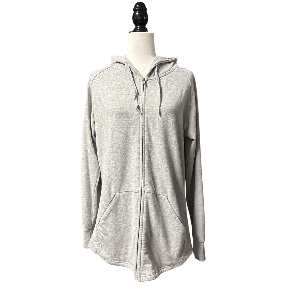 Gymshark Womens Gray Full Zip Hoodie Sweatshirt Size M Heathered Gray Activewear